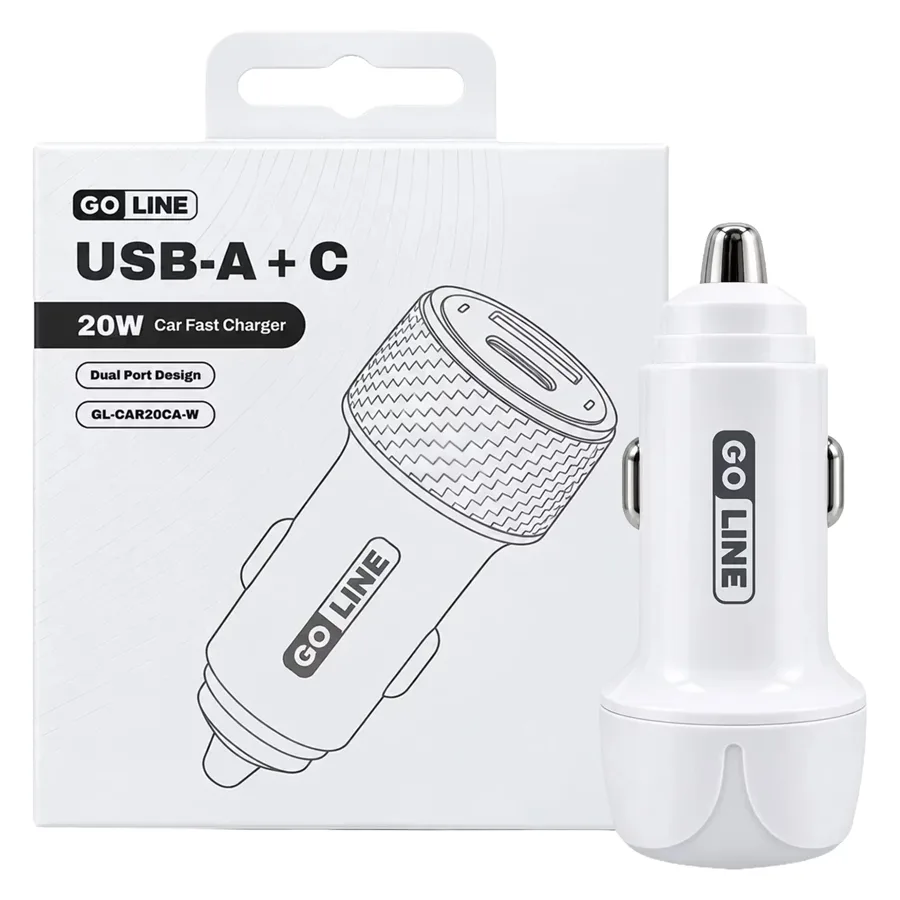 Cargador para auto Goline GL-CAR20CA-W 20W doble puerto USBA + TypeC - Blanco